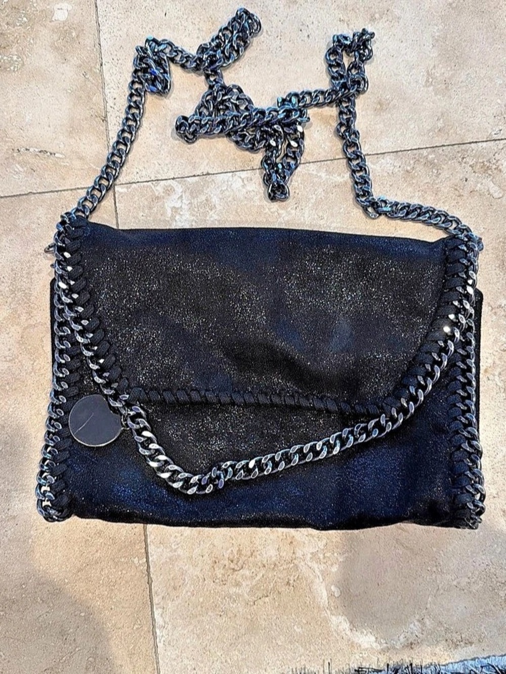 Stella McCartney Falabella Fold-Over Tote Black Chain Shoulder Bag dupe